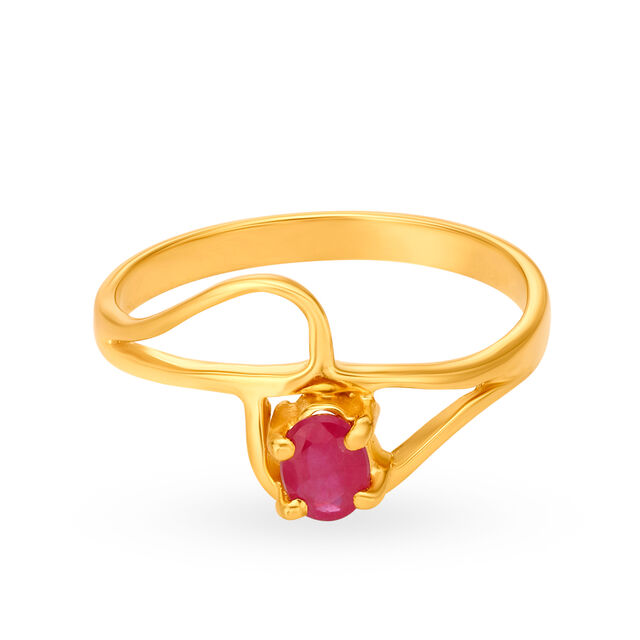 Alluring 22 Karat Yellow Gold And Ruby Looped Finger Ring