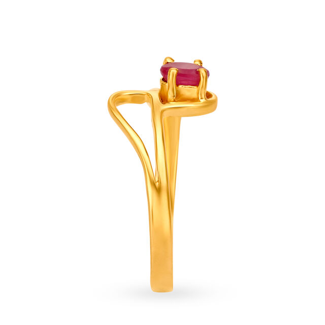 Alluring 22 Karat Yellow Gold And Ruby Looped Finger Ring