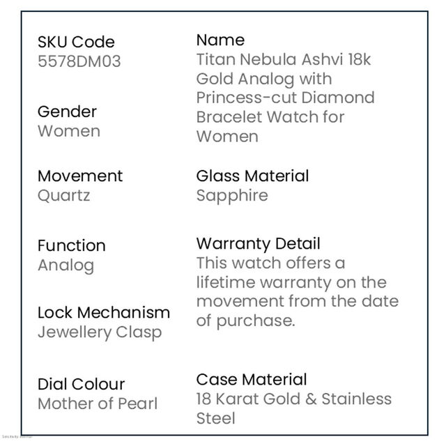Titan Nebula Ashvi 18k Gold Analog with Princess-cut Diamond Bracelet Watch for Women 3