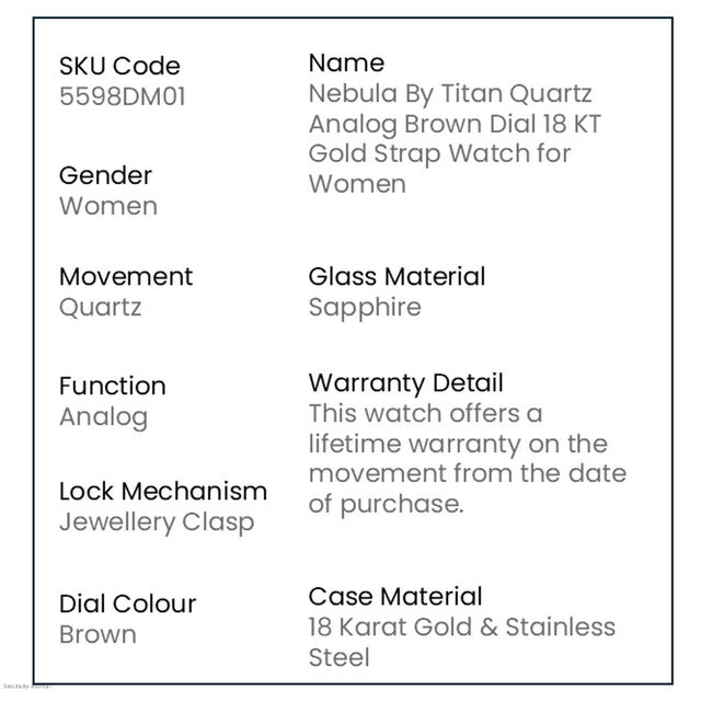 Nebula By Titan Quartz Analog Brown Dial 18 KT Gold Strap Watch for Women 3