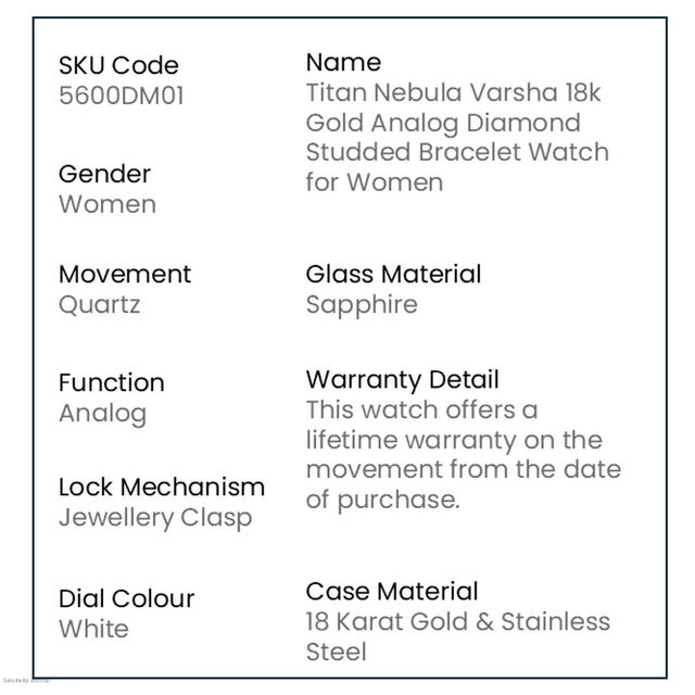 Titan Nebula Varsha 18k Gold Analog Diamond Studded Bracelet Watch for Women 3
