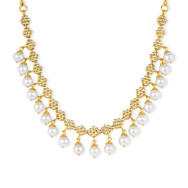 Fanciable Floral Design Pearl Studded Gold Necklace Set 2