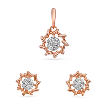 Tanishq 18 KT Diamond Pendant and Earrings Set for Women