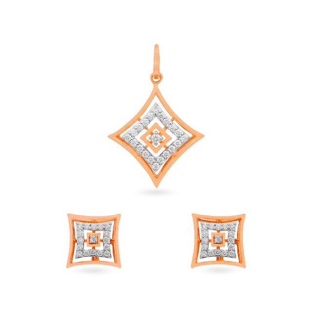 Tanishq 18KT Diamond Pendant and Earrings Set for Women 