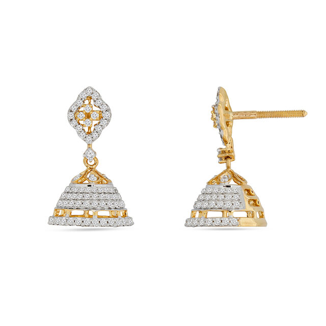 Captivating 18 Karat Yellow Gold And Diamond Studded Jhumkas 2