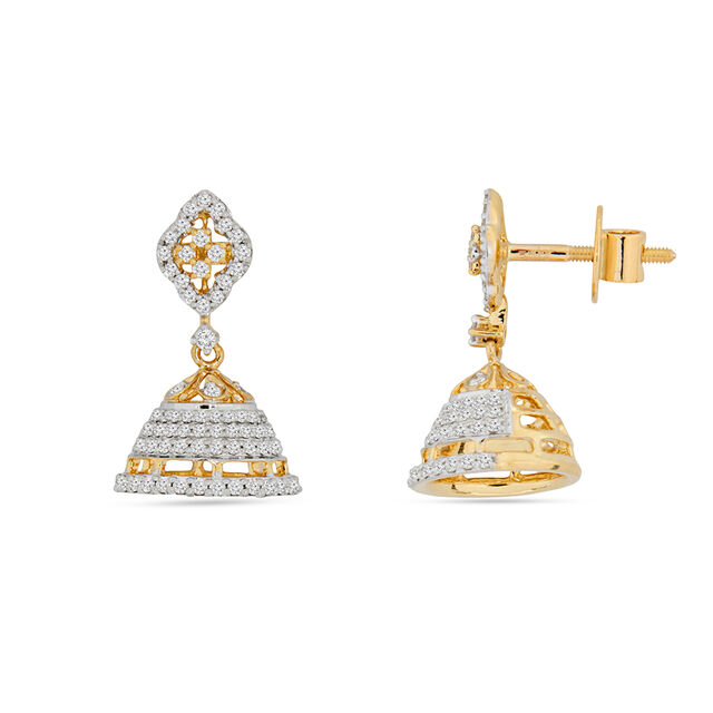 Captivating 18 Karat Yellow Gold And Diamond Studded Jhumkas 3