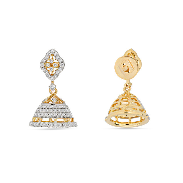 Captivating 18 Karat Yellow Gold And Diamond Studded Jhumkas 4