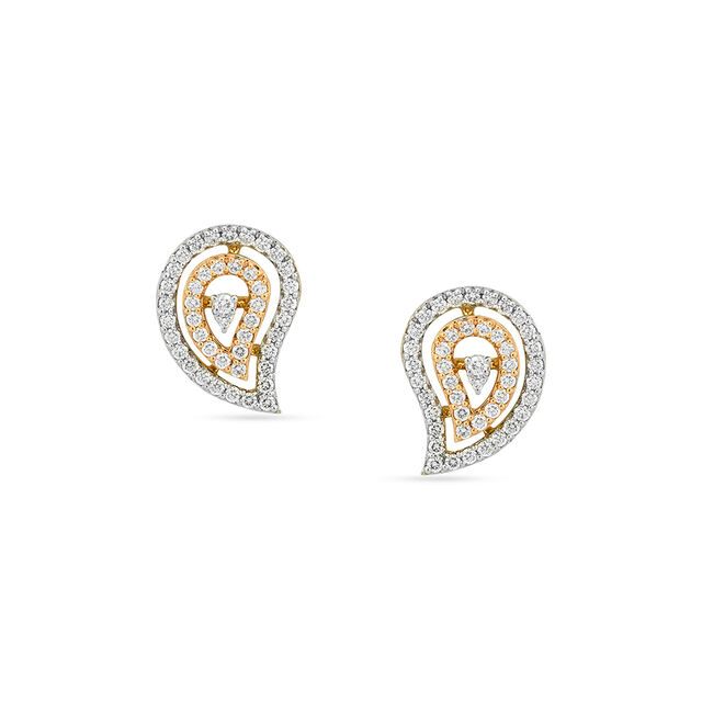 Exquisite 18 Karat Yellow And Rose Gold And Diamond Paisley Studs 