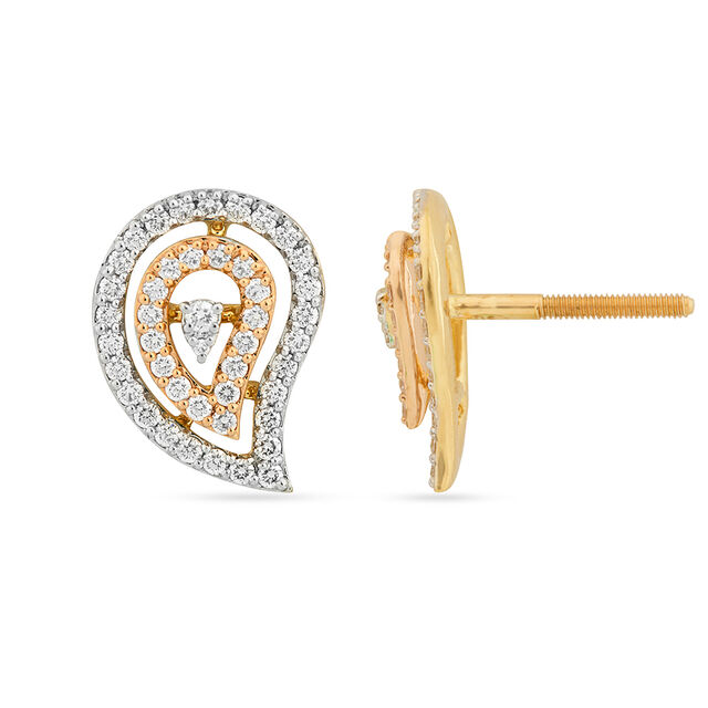 Exquisite 18 Karat Yellow And Rose Gold And Diamond Paisley Studs 2