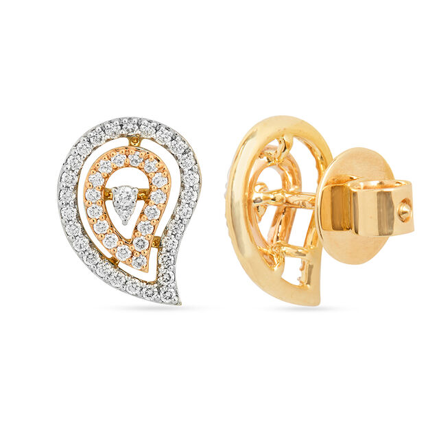 Exquisite 18 Karat Yellow And Rose Gold And Diamond Paisley Studs 3