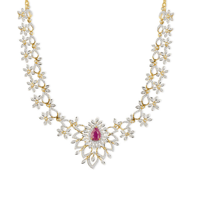 Majestic Diamond and Ruby Adorned Gold Traditional Necklace Set,,hi-res 2