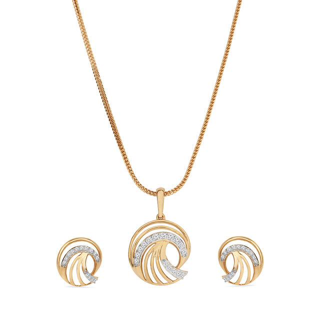 Tanishq 18KT Diamond Pendant and Earrings Set for Women 