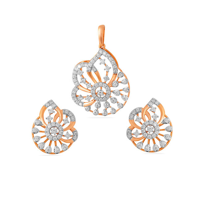Tanishq 18 Karat Diamond Pendant and Earrings Set for Women 6