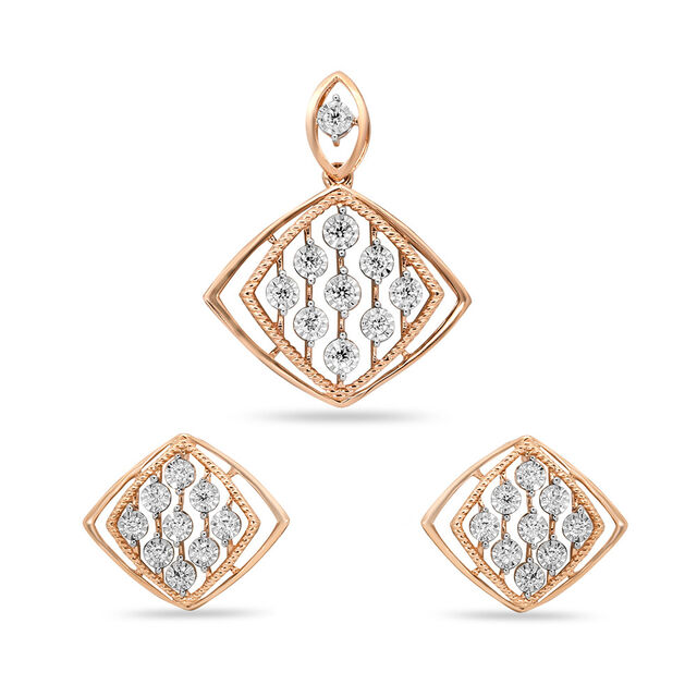 Tanishq 18KT Diamond Pendant and Earrings Set for Women 