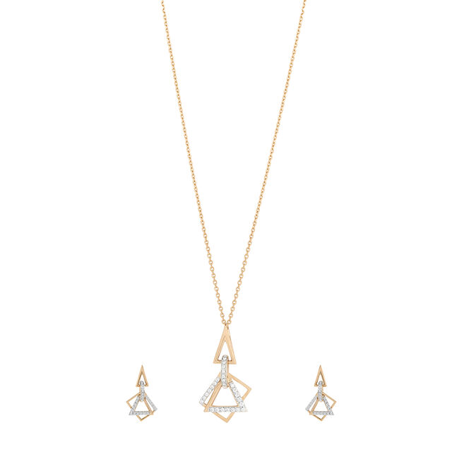 Tanishq 18KT Diamond Pendant with Chain and Earrings Set for Women 