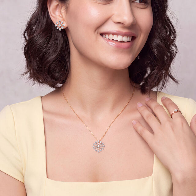 Tanishq 18 Karat Diamond Pendant and Earrings Set for Women 3