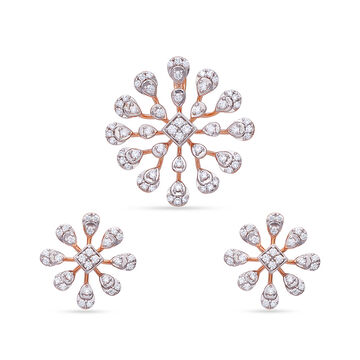 Tanishq 18 Karat Diamond Pendant and Earrings Set for Women