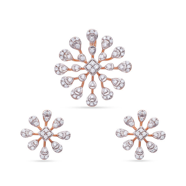 Tanishq 18 Karat Diamond Pendant and Earrings Set for Women 