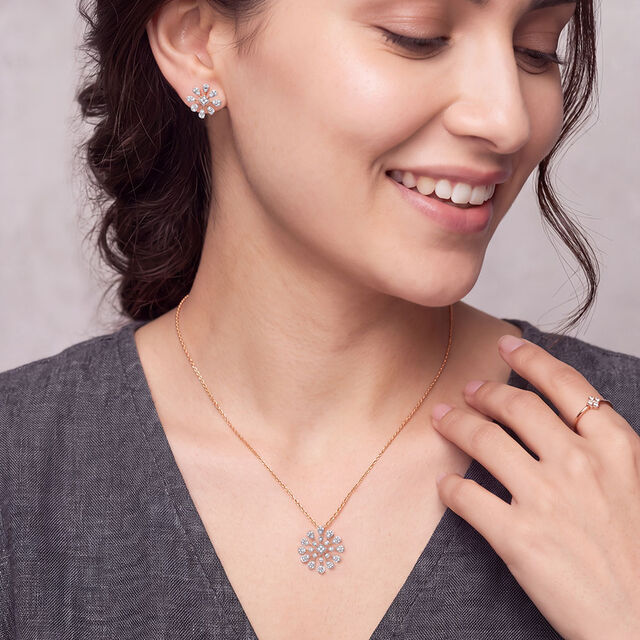 Tanishq 18 Karat Diamond Pendant and Earrings Set for Women 2