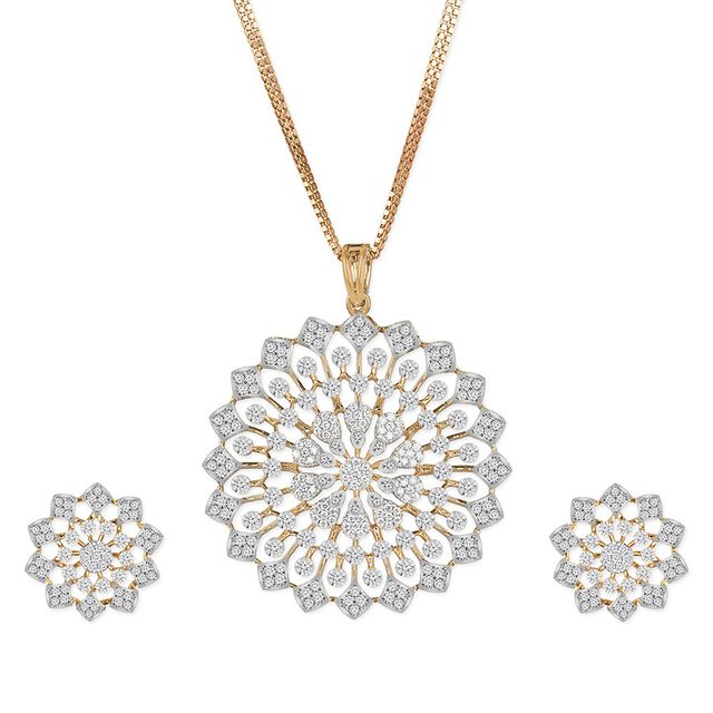 Tanishq 18KT Diamond Pendant With Earring for Women 
