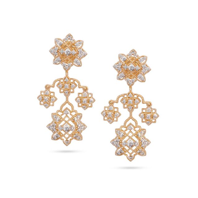 Tanishq Pioneering Girandole Diamond Drop Earrings 18K Yellow Gold for Women 