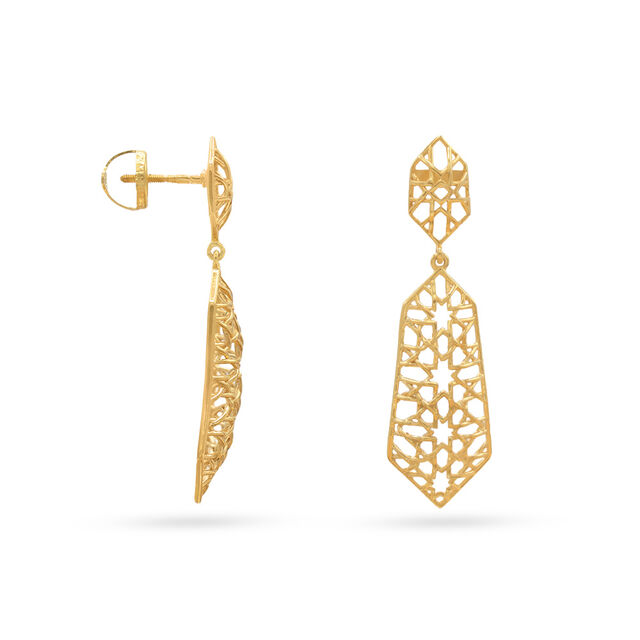 Trendsetting Mashrabiya Pattern 18K Gold Earrings,,hi-res 2