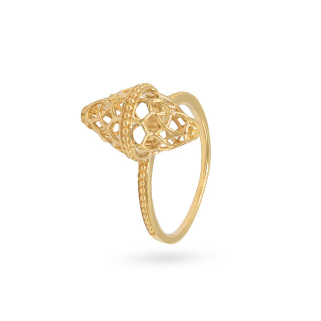 Mashrabiya Pattern Geometric Yellow Gold Ring,,hi-res 2