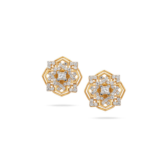 Tanishq Graceful Geometric Diamond Stud Earrings 18K Yellow Gold for Women 2