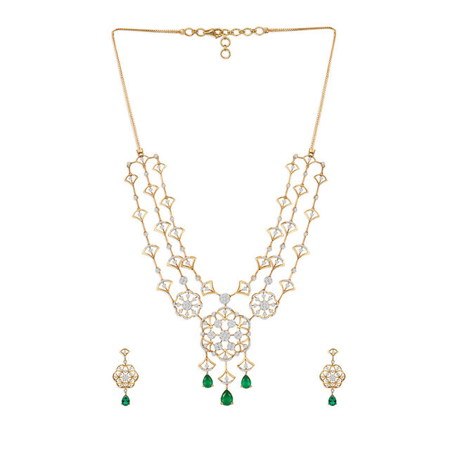 Tanishq 18KT Diamond Necklace with Earrings for Women 