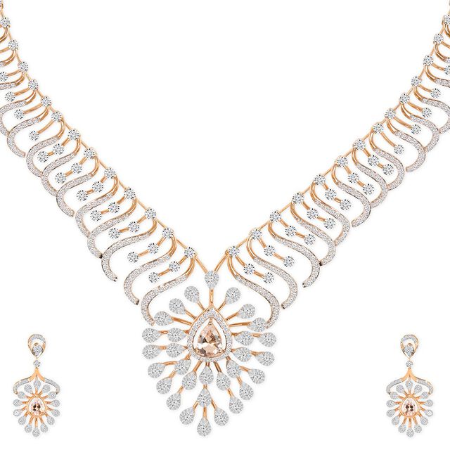 Tanishq 18KT Diamond Neckwear and Earring for Women 
