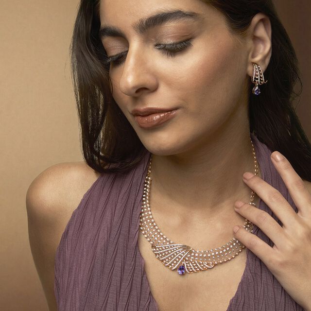 Tanishq 18KT Diamond Neckwear and Earring for Women 2
