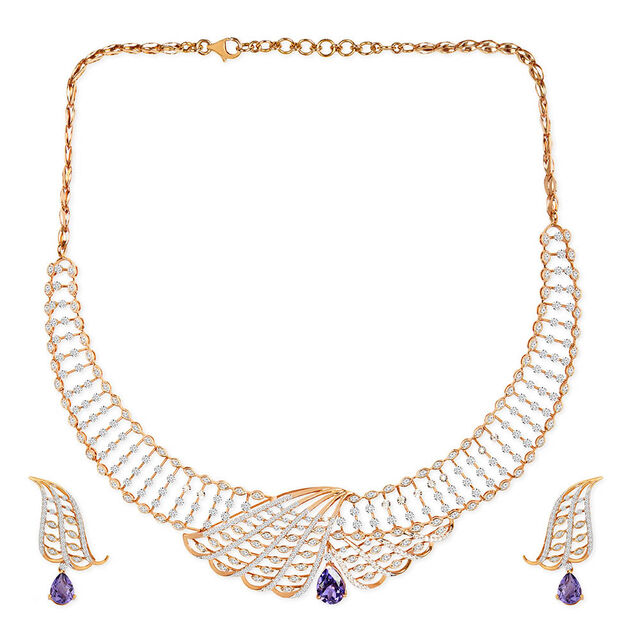 Tanishq 18KT Diamond Neckwear and Earring for Women 