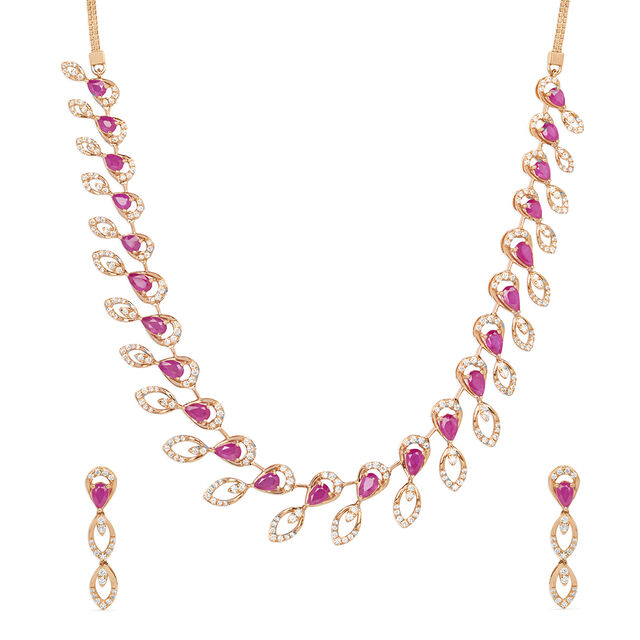 Tanishq 18KT Diamond Necklace Set for Women 