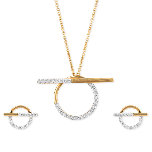 Tanishq 18KT Diamond Pendant with Chain and Earrings Set for Women 