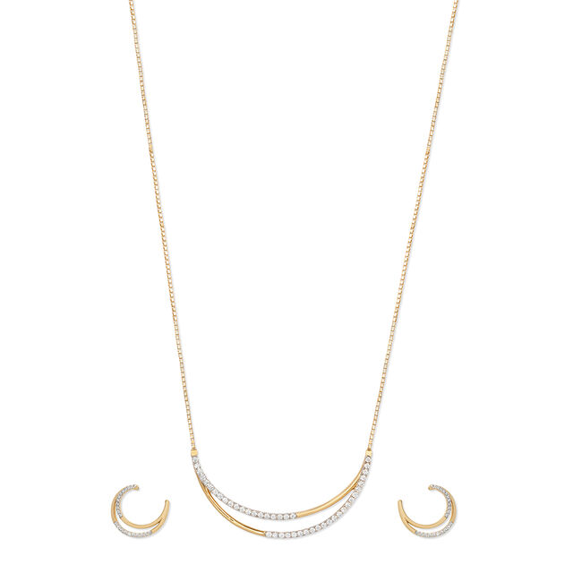 Tanishq 18KT Diamond Pendant with Chain and Earrings Set for Women 