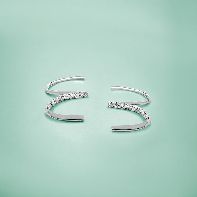 Tanishq Swirl Hoops 18K White Gold Diamond Earrings for Women 
