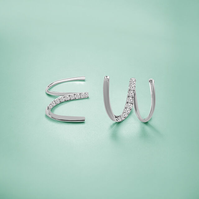 Tanishq Swirl Hoops 18K White Gold Diamond Earrings for Women 4