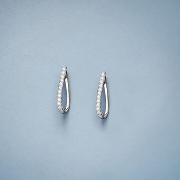 Tanishq Ribbon Fold Danglers 18K White Gold Diamond Earrings for Women