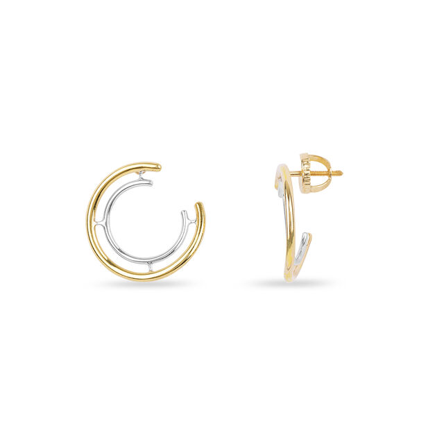Tanishq Dual Hoop Diamond Stud Earrings 18K Yellow and White Gold for Women 6