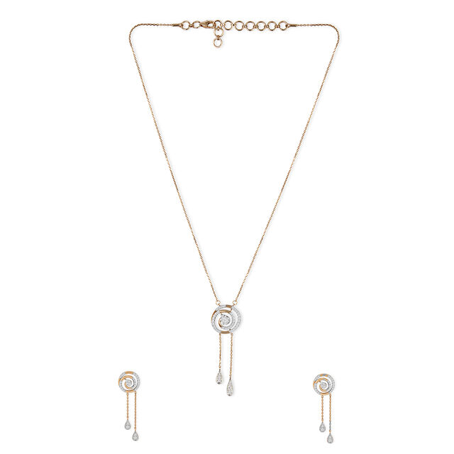 Tanishq 18KT Diamond Pendant with Chain and Earrings Set for Women 