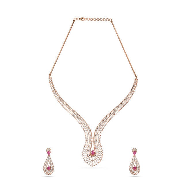 Tanishq 18KT Diamond Necklace Set for Women 
