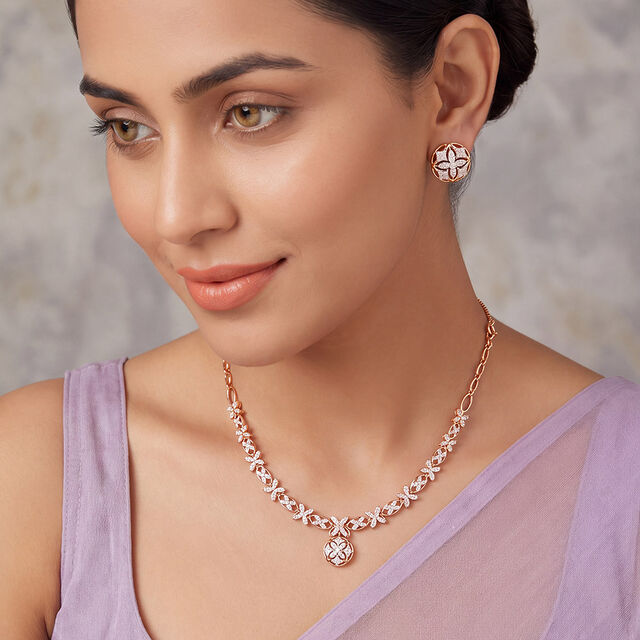 Tanishq 18KT Diamond Necklace Set for Women 3