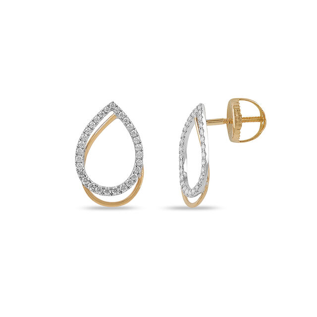 Tanishq Teardrop Diamond Stud Earrings 18K Yellow and White Gold for Women 7
