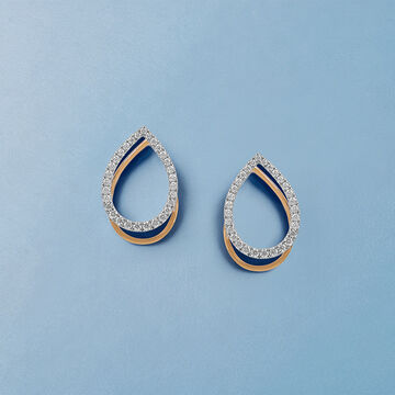 Tanishq Teardrop Diamond Stud Earrings 18K Yellow and White Gold for Women
