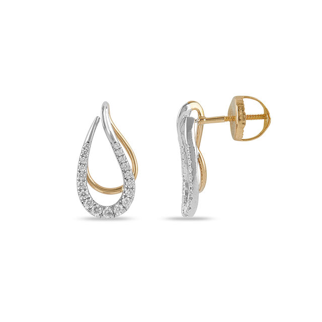 Tanishq Drop Design Underlobe Diamond Stud Earrings 18K Yellow and White Gold for Women 6