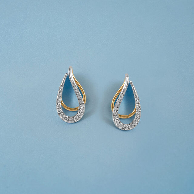 Tanishq Drop Design Underlobe Diamond Stud Earrings 18K Yellow and White Gold for Women 