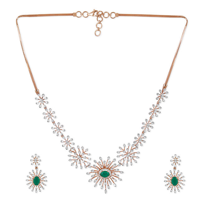 Tanishq 18KT Diamond Necklace Set for Women 