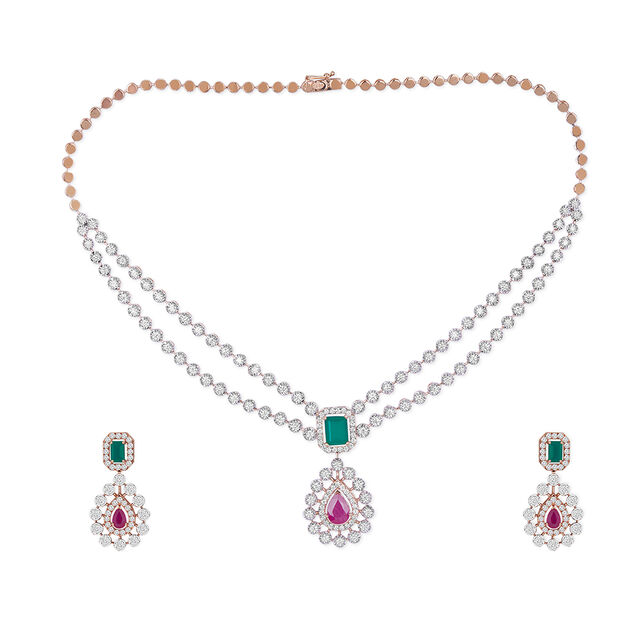 Tanishq 18KT Diamond Necklace Set for Women 