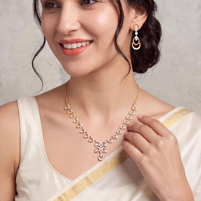 Tanishq 18 KT Diamond Necklace Set for Women 3