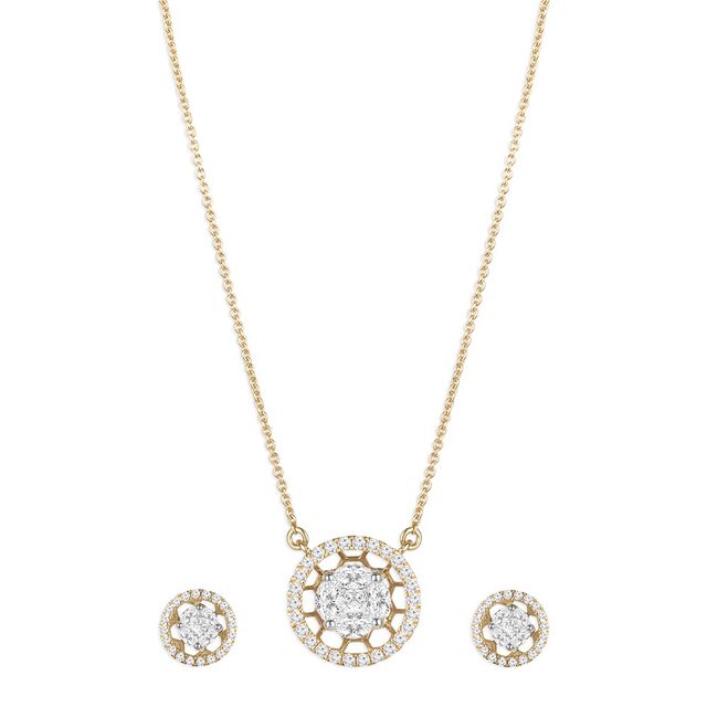 Tanishq 18KT Diamond Chain with Pendant and Earring Set for Women 
